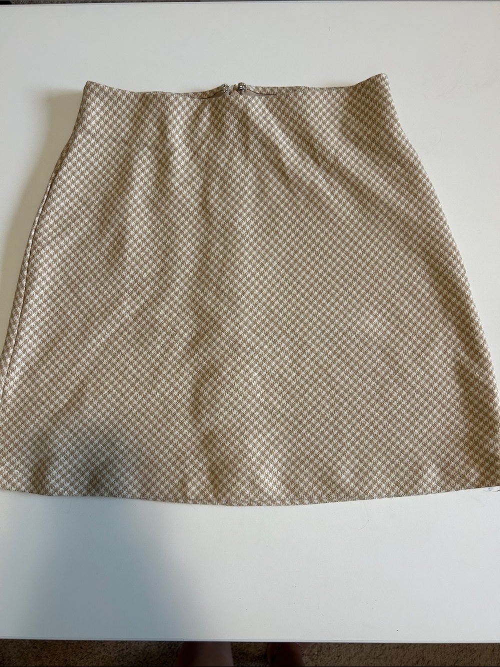Wilfred Beige & Cream  Wool Blend Gingham A-Line Skirt